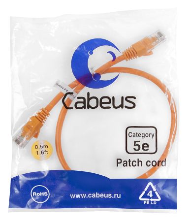 Шнур коммутационный Cabeus PC-UTP-RJ45-Cat.5e-0.5m-OR-LSZH