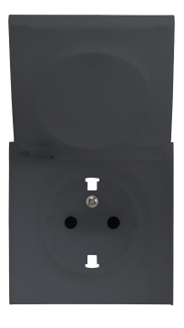 Лицевая панель розеточная Rikett Classic, C защитными шторками и защитной крышкой, цвет: чёрный сатин, (35634 MB)