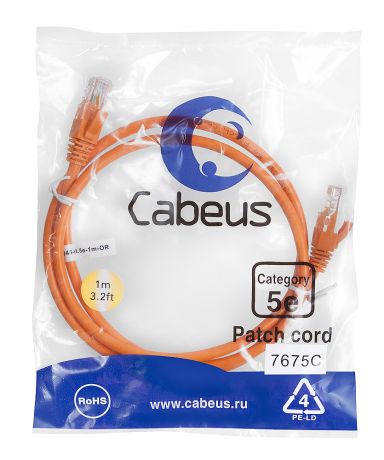 Шнур коммутационный Cabeus PC-UTP-RJ45-Cat.5e-1m-OR-LSZH