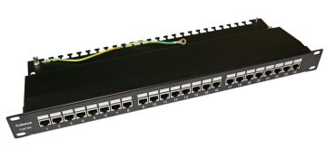 (Архив)Комм. патч-панель Cabeus, 19", 1HU, портов: 24 х RJ45, кат. 5е, экр., цвет: чёрный, (PL-24-Cat.5e-SH-Krone)