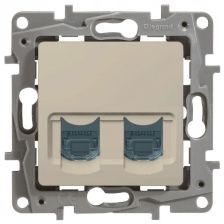 Розетка информационная Legrand Etika, 2x RJ45, кат. 6, неэкр., внутренняя, цвет: слоновая кость, (LEG.672354)