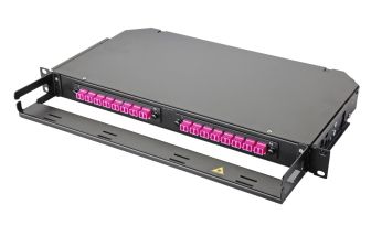 Коммутационная панель оптическая Eurolan, 1U, портов: 16, SC/UPC (Simplex) OM4 , орг-йзер: предустановлен, цвет: чёрный