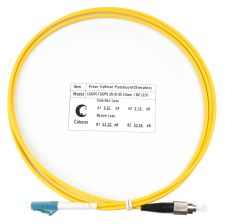 Комм. шнур оптический Cabeus Tight Buffer, Simplex FC/LC, OS2 9/125, LSZH, 1,5м, Ø 3мм, чёрный хвостовик, цвет: жёлтый