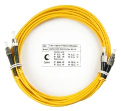 Комм. шнур оптический Cabeus Tight Buffer, Duplex FC/ST, OS2 9/125, LSZH, 7м, Ø 3мм, чёрный хвостовик, цвет: жёлтый