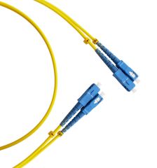 Комм. шнур оптический Cabeus Tight Buffer, Duplex SC/SC, OS2 9/125, LSZH, 20м, Ø 3мм, синий хвостовик, цвет: жёлтый