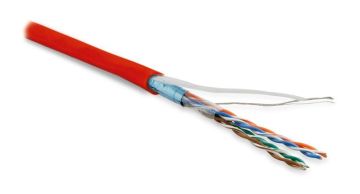 Кабель витая пара Hyperline, LSZH (нг(A)-HF), F/UTP, кат. 5е, проводник Ø 0,48мм, 305м, бухта, тип прокладки: внутри зданий, цвет: красный