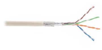 Кабель витая пара Nikolan, PVC, SF/UTP, кат. 5е, одножильный, D 0,51, 305м, барабан, тип прокладки: внутренний, цвет: слоновая кость