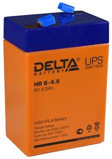 Аккумулятор для ИБП Delta Battery HR, 107х47х70 мм (ВхШхГ),  Необслуживаемый свинцово-кислотный,  6V/4,5 Ач, цвет: оранжевый, (HR 6-4.5)