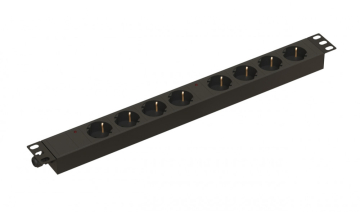 Блок распределения питания Hyperline SHE19-(X)SH, Schuko х8, 44,4х482,6х44,4 мм(ВхШхГ), 32А, 1ф, подкл клеммная колодка, индикатор, чёрный