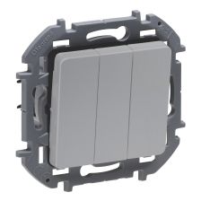 Выключатель Legrand INSPIRIA, трехклавишный, без подсветки, 20А, внутренняя, 75,8х75,8 мм (ВхШ), цвет: алюминий, ik04 (673642)