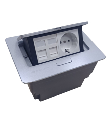 Розеточный блок Eurolan, пластик, выдвижной, с кнопкой, 97х123х170 мм (ВхШхД), модулей: 4, настольный, цвет: серебристый