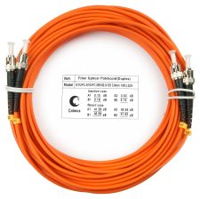 Комм. шнур оптический Cabeus Tight Buffer, Duplex ST/ST, OM1 62,5/125, LSZH, 10м, Ø 3мм, чёрный хвостовик, цвет: оранжевый