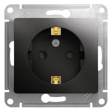 Розетка Schneider Electric Glossa, 2P+E, без подсветки, 16А, для настенного монтажа, 71х71 мм (ВхШ), шторки защитные, цвет: антрацит (GSL000745)