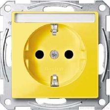Розетка электрическая Merten System M, 2к+З, 16А, шторки защитные, цвет: жёлтый (MTN2302-0307)