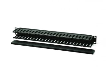 (Архив)Организатор комм. шнуров Hyperline CM, 19", 1HU, 44х482,6 мм (ВхШ), перфорированный с крышкой, цвет: чёрный, (кольца и крышка - пластик) 