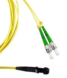 (Архив)Комм. шнур оптический Hyperline, Duplex ST/MTRJM (APC), OS2 9/125, LSZH, 3м, Ø 2мм, зелёный хвостовик, цвет: жёлтый