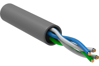 Кабель витая пара ITK, LSZH нг(A)-HF, U/UTP, кат. 5е, одножильный, D 0,51, 305м, коробка, тип прокладки: внутренний, цвет: серый, внеш. Ø 5,3мм, напря