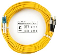 Комм. шнур оптический Cabeus Tight Buffer, Duplex LC/FC, OS2 9/125, LSZH, 10м, Ø 3мм, чёрный хвостовик, цвет: жёлтый