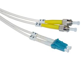 Комм. шнур оптический Hyperline, Duplex ST/LC (UPC), OS2 9/125, LSZH, 2м, Ø 2мм, синий хвостовик, цвет: белый