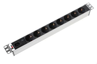 Блок силовых розеток Rem Rem-10, Schuko х 8, вход IEC 320 C14, 45мм 10А, индикатор, серый, без шнура