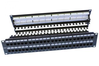 Комм. патч-панель Hyperline PP3, 19", 2HU, портов: 48 х RJ45, кат. 6, универсальная, неэкр., цвет: чёрный, (PP3-19-48-8P8C-C6-110D)