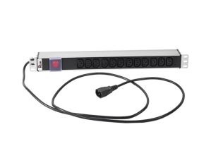 Блок розеток (PDU) Basic Rem Rem-10, 1,8м, IEC С13 х12, 45х484х45 мм(ВхШхГ), 10А, 1ф, подкл IEC C14, выключатель, чёрный, 2,2-2,5кВт