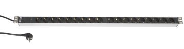 Блок силовых розеток Hyperline, Schuko х 18, вход Schuko, 19", шнур 2,5 м, 970мм 16А, индикатор, чёрный