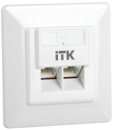 Розетка информационная ITK, 2x RJ45(8P8C), IP20, кат. 5е, неэкр., для настенного монтажа, 80х80 мм (ВхШ), упаковка: 1 шт, цвет: белый, (CS2-1C5EU-2-1)