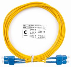 Комм. шнур оптический Cabeus Tight Buffer, Duplex SC/SC, OS2 9/125, LSZH, 3м, Ø 3мм, синий хвостовик, цвет: жёлтый