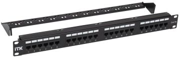 Комм. патч-панель ITK, 19", 1HU, портов: 24 х RJ45, кат. 5е, неэкр., цвет: чёрный, (PP24-1UC5EU-D05-1)