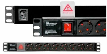 Блок силовых розеток Eurolan, Schuko х 7, вход IEC 320 C14, 44мм 10А, кронштейн, чёрный, без шнура