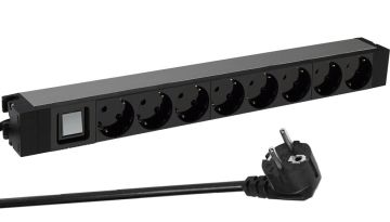PDU Basic Legrand, Schuko х 8, вход Schuko, для шкафов, шнур 3 м 16А, оборудован защитными шторками, с выключателем с индикацией, чёрный