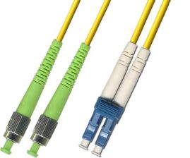 Комм. шнур оптический Cabeus Tight Buffer, Duplex FC/LC (APC/UPC), OS2 9/125, LSZH, 3м, Ø 3мм, синий хвостовик, цвет: жёлтый