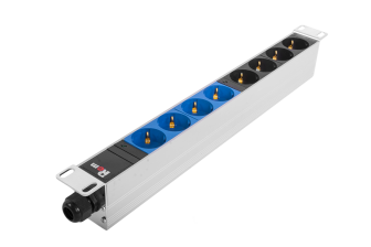 Блок распределения питания Rem Rem-32, Schuko х8, 45х484х45 мм(ВхШхГ), 32А, 1ф, подкл колодка, индикатор, алюминий