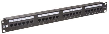 Комм. патч-панель ITK, 19", 1HU, портов: 24хRJ45, кат. 6, неэкр., цвет: чёрный, (PP24-1UC6U-D05)