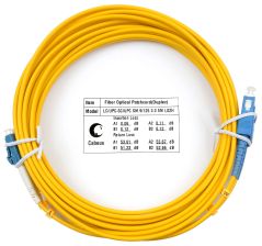 Комм. шнур оптический Cabeus Tight Buffer, Duplex LC/SC, OS2 9/125, LSZH, 5м, Ø 3мм, синий хвостовик, цвет: жёлтый