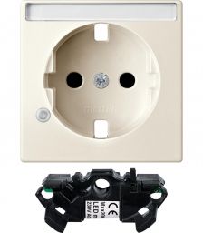 Лиц. панель розеточная Merten System M, 1х Schuko, плоская, внутренняя, шторки, цвет: бежевый, с полем для надписи и индикатором (MTN2333-0344)