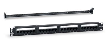Комм. патч-панель Cabeus, 19", 1HU, портов: 24 х RJ45, кат. 5е, неэкр., цвет: чёрный, (PL-24-Cat.5e-Dual)