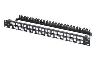 Комм. патч-панель наборная Eurolan, 19", 1HU, портов: 24 х keystone, кат. 6A, неэкр., цвет: чёрный, (27B-00-24BL-UA)