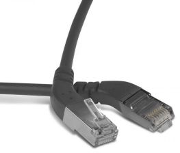 (Архив)Шнур комм. угловой Hyperline, кат. 6, экр., F/UTP, RJ45/RJ45, LSZH, AWG26 3м, чёрный, левый/левый 45°