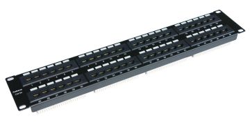 Комм. патч-панель Cabeus, 19", 2HU, портов: 48 х RJ45, кат. 5е, неэкр., цвет: чёрный, (PL-48-Cat.5e-Dual)