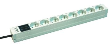 Блок силовых розеток Zpas, Schuko х 8, вход Schuko, 10", шнур 3 м, 44мм 16А, амперметр, серый