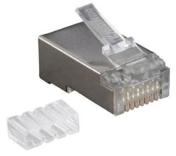 Коннектор Hyperline, RJ45(8p8c), кат. 6, экр., со вставкой, для одножильного и многожильного кабеля, 100 шт, цвет: прозрачный