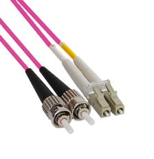 Комм. шнур оптический Hyperline, Duplex LC/ST, OM4 50/125, LSZH, 2м, Ø 2мм, серый хвостовик, цвет: маджента