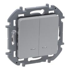 Выключатель Legrand INSPIRIA, двухклавишный, с подсветкой, 10АX, внутренняя, 75,8х75,8 мм (ВхШ), цвет: алюминий, ik04 (673632)