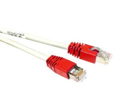 Шнур комм. Panduit, кат. 5е, экр., U/UTP, RJ45/RJ45, PVC, AWG26, 2м, серый, цвет коннектора: красный