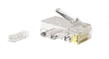 Коннектор Hyperline, RJ45(8p8c), кат. 6, неэкр., со вставкой, для одножильного и многожильного кабеля, 100 шт, цвет: прозрачный
