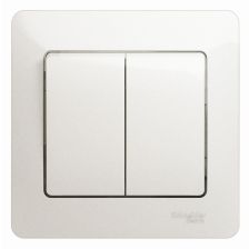 Выключатель Schneider Electric Glossa, двухклавишный, без подсветки, 10А, 82х82 мм (ВхШ), цвет: жемчуг (GSL000652)