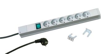 Блок силовых розеток Zpas, Schuko х 6, вход Schuko, 19", шнур 3 м, 44мм 16А, выключатель, серый