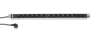 БРП (PDU) Basic Hyperline, Schuko х 12, IEC 60320 С13 х 2, вход Schuko, шнур 2,5 м, 747мм, 1ф 16А, чёрный